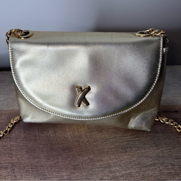 PALOMA PICASSO Vintage Gold X Bag Crossbody Chain Strap Snap Closure *Flaw* - Picture 3 of 16